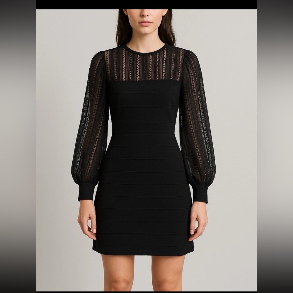 French Connection Womens Vivian Spotlight Knit Long Sleeve Mini‎ Dress Black 6